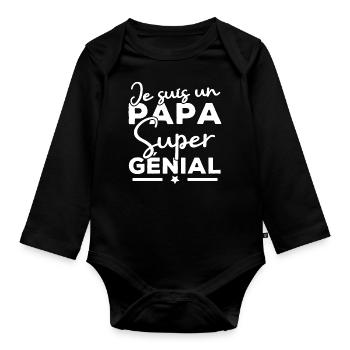 Je suis un papa super génial - Body Bébé bio manches longues - noir - Devant