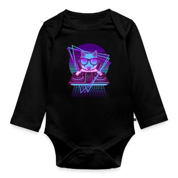 Vaporwave Hamster DJ Pult Hamster - Baby Bio-Langarm-Body - Schwarz - Vorne
