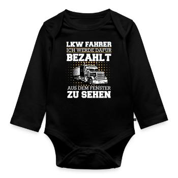 LKW Fahrer Fernfahrer Lastkraftwagenfahrer - Baby Bio-Langarm-Body - Schwarz - Vorne