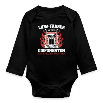 LKW Fahrer Fernfahrer Lastkraftwagenfahrer - Baby Bio-Langarm-Body - Schwarz - Vorne