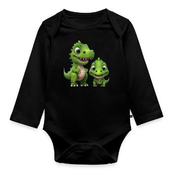 Dinosaur Baby Tyrannosaurus Two Dino T-Rex - Organic Longsleeve Baby Bodysuit - black - Front