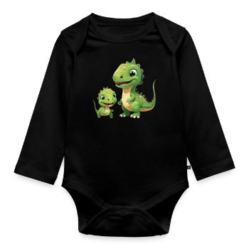 Dinosaur Baby Tyrannosaurus Two Dino T-Rex - Organic Longsleeve Baby Bodysuit - black - Front