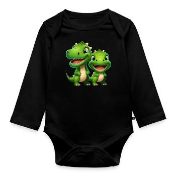 Dinosaur Baby Tyrannosaurus Two Dino T-Rex - Organic Longsleeve Baby Bodysuit - black - Front