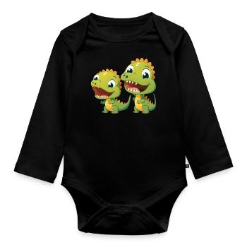 Dinosaur Baby Tyrannosaurus Two Dino T-Rex - Organic Longsleeve Baby Bodysuit - black - Front