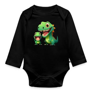 Dinosaur Baby Tyrannosaurus Two Dino T-Rex - Organic Longsleeve Baby Bodysuit - black - Front