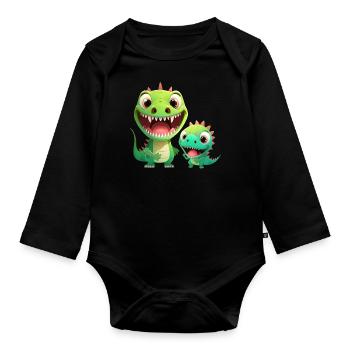 Dinosaur Baby Tyrannosaurus Two Dino T-Rex - Organic Longsleeve Baby Bodysuit - black - Front