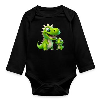 Dinosaur Baby Tyrannosaurus Two Dino T-Rex - Organic Longsleeve Baby Bodysuit - black - Front