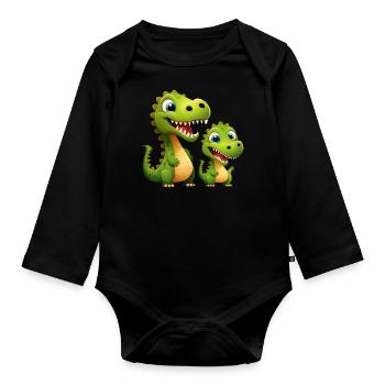 Dinosaur Baby Tyrannosaurus Two Dino T-Rex - Organic Longsleeve Baby Bodysuit - black - Front