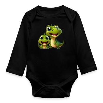 Dinosaur Baby Tyrannosaurus Two Dino T-Rex - Organic Longsleeve Baby Bodysuit - black - Front