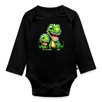 Dinosaur Baby Tyrannosaurus Two Dino T-Rex - Organic Longsleeve Baby Bodysuit - black - Front