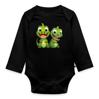 Dinosaur Baby Tyrannosaurus Two Dino T-Rex - Organic Longsleeve Baby Bodysuit - black - Front