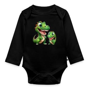 Dinosaur Baby Tyrannosaurus Two Dino T-Rex - Organic Longsleeve Baby Bodysuit - black - Front