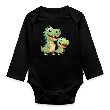 Dinosaur Baby Tyrannosaurus Two Dino T-Rex - Organic Longsleeve Baby Bodysuit - black - Front