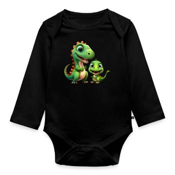 Dinosaur Baby Tyrannosaurus Two Dino T-Rex - Organic Longsleeve Baby Bodysuit - black - Front