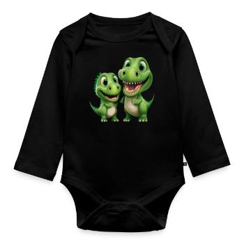 Dinosaur Baby Tyrannosaurus Two Dino T-Rex - Organic Longsleeve Baby Bodysuit - black - Front