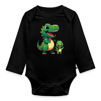 Dinosaur Baby Tyrannosaurus Two Dino T-Rex - Organic Longsleeve Baby Bodysuit - black - Front