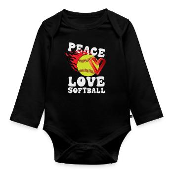 Filles Peace Love Softball - Body Bébé bio manches longues - noir - Devant