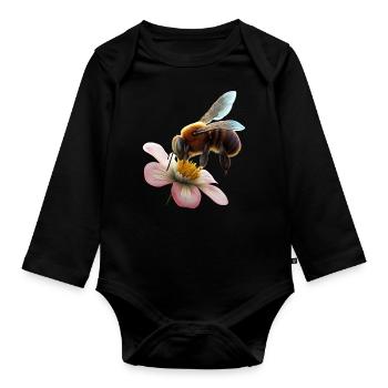 Biene auf Blume - Baby Bio-Langarm-Body - Schwarz - Vorne