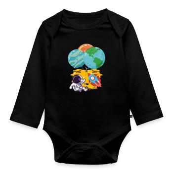 Astronaut Pluto Neptune Earth Balloon - Organic Longsleeve Baby Bodysuit - black - Front