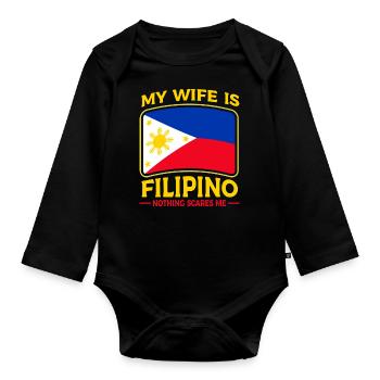 Ma femme est originaire des Philippines - Body Bébé bio manches longues - noir - Devant