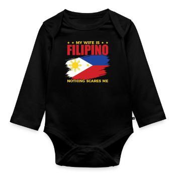 Ma femme est originaire des Philippines - Body Bébé bio manches longues - noir - Devant