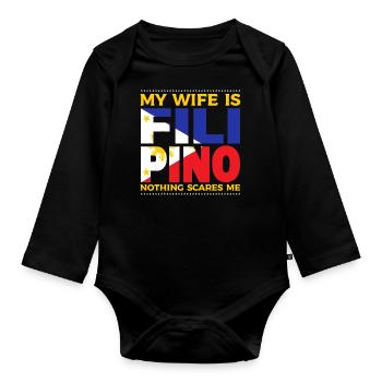 Ma femme est originaire des Philippines - Body Bébé bio manches longues - noir - Devant