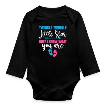 Fête de révélation de genre Baby Shower Little Star - Body Bébé bio manches longues - noir - Devant