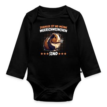 Meerschweinchen Kurzhaar Langhaar Crested - Baby Bio-Langarm-Body - Schwarz - Vorne