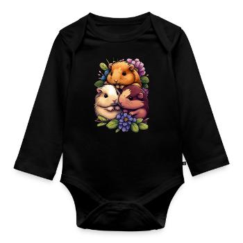 Cochon d’Inde Cheveux courts Cheveux longs Crête - Body Bébé bio manches longues - noir - Devant