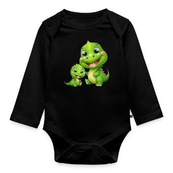Dinosaur Baby Tyrannosaurus Two Dino T-Rex - Organic Longsleeve Baby Bodysuit - black - Front