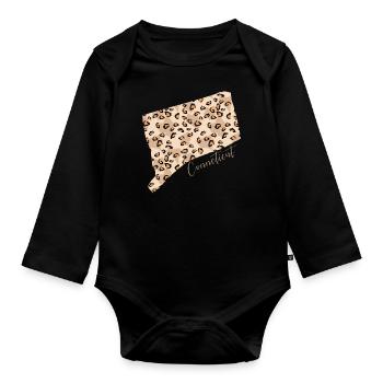 Leopard Print Map State of Cenneticut - Organic Longsleeve Baby Bodysuit - black - Front