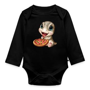 Dinosaurier lieben Pizza - Baby Bio-Langarm-Body - Schwarz - Vorne