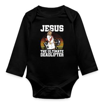 Jesus The Ultimate Deadlifter Gym - Organic Longsleeve Baby Bodysuit - black - Front