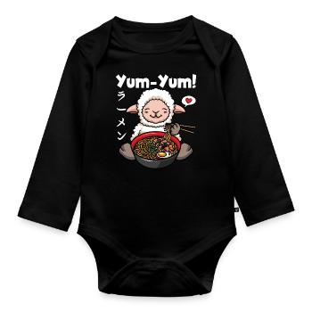 Yum Yum Japan Anime Ramen Noodle Sheep - Organic Longsleeve Baby Bodysuit - black - Front
