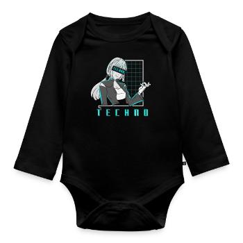 Techno Manga Anime Girl - Baby Bio-Langarm-Body - Schwarz - Vorne