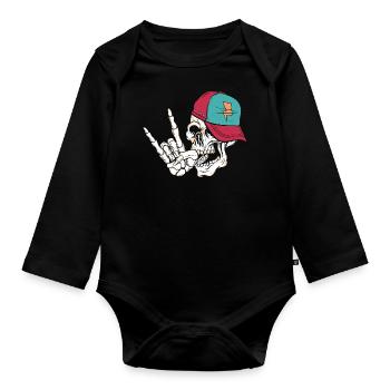 Rock Skull - Baby Bio-Langarm-Body - Schwarz - Vorne