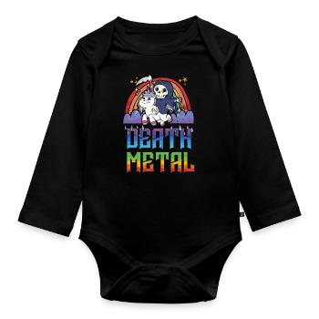 Death Metal & Einhorn Regenbogen - Baby Bio-Langarm-Body - Schwarz - Vorne