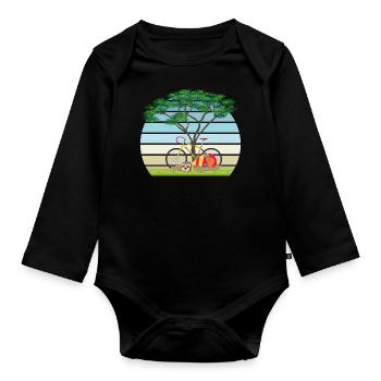 Faultier mit Fahrrad schläft nach Fahrt unter Baum - Baby Bio-Langarm-Body - Schwarz - Vorne