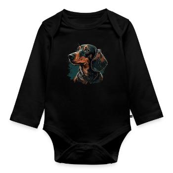 Dachshund - Organic Longsleeve Baby Bodysuit - black - Front