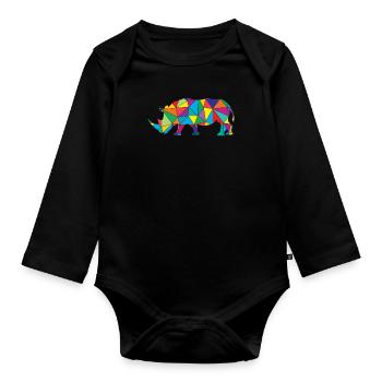 Low Poly Rhinozeros Geometrie Rhinozeros - Baby Bio-Langarm-Body - Schwarz - Vorne