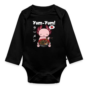 Yum Yum Japan Anime Ramen Noodle Axolotl - Organic Longsleeve Baby Bodysuit - black - Front