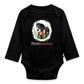 Pferdemädchen Pferdeshirt Pferde Fohlen Mädchen - Baby Bio-Langarm-Body - Schwarz - Vorne