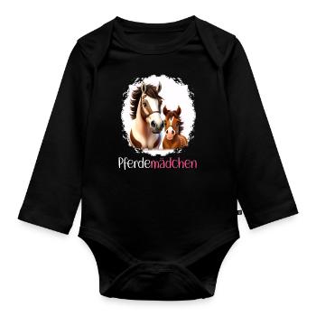 Pferdemädchen Pferdeshirt Pferd Mädchen Fohlen - Baby Bio-Langarm-Body - Schwarz - Vorne