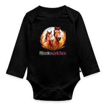 Pferdemädchen Pferdeshirt Pferd Sommer Mädchen - Baby Bio-Langarm-Body - Schwarz - Vorne
