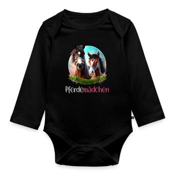 Pferdemädchen Pferdeshirt Pferd Fohlen Mädchen - Baby Bio-Langarm-Body - Schwarz - Vorne