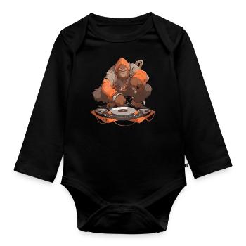 Orangutan DJ - Organic Longsleeve Baby Bodysuit - black - Front