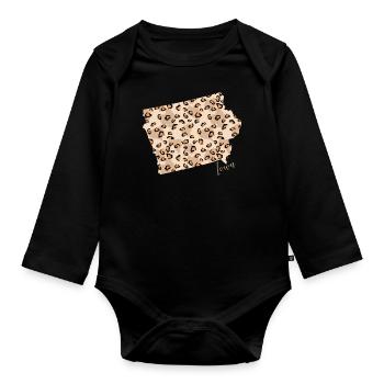 Leopard Pattern Map Leo State Of Iowa - Organic Longsleeve Baby Bodysuit - black - Front