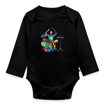 Schlagzeug Polygon Trommler - Baby Bio-Langarm-Body - Schwarz - Vorne