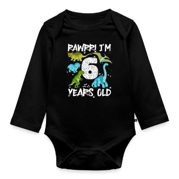 Six 6 ans 6e anniversaire 6 ans, dinosaure - Body Bébé bio manches longues - noir - Devant
