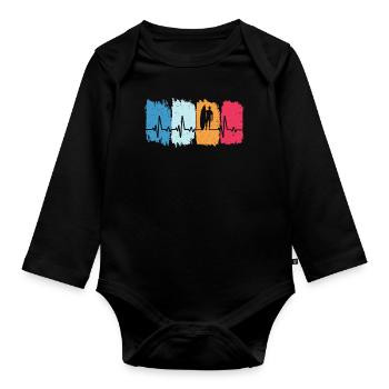 Surf Retro Heartbeat Surfing Surfer Surfing - Organic Longsleeve Baby Bodysuit - black - Front